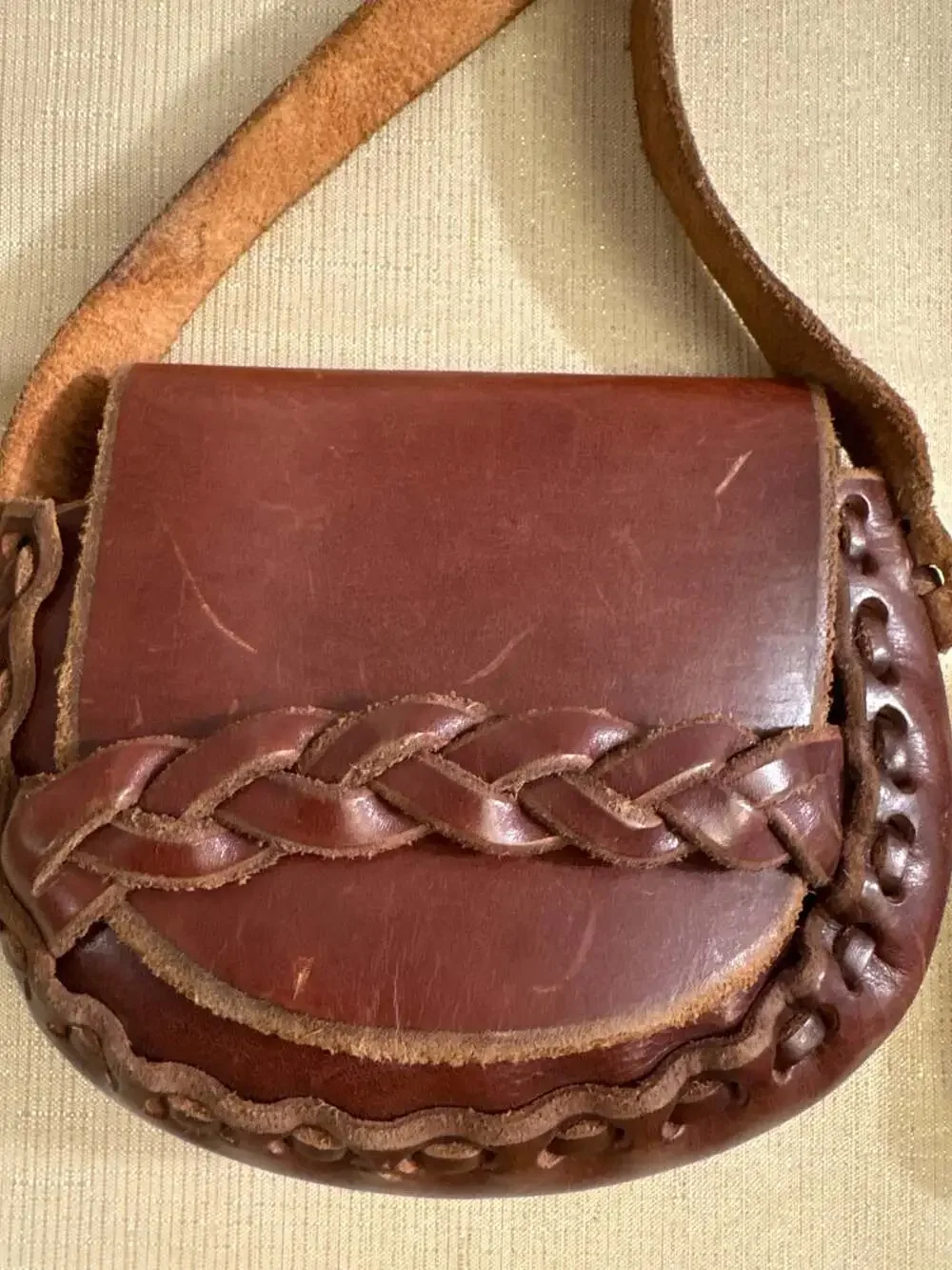 Vintage Boho Brown Leather Crossbody Bag